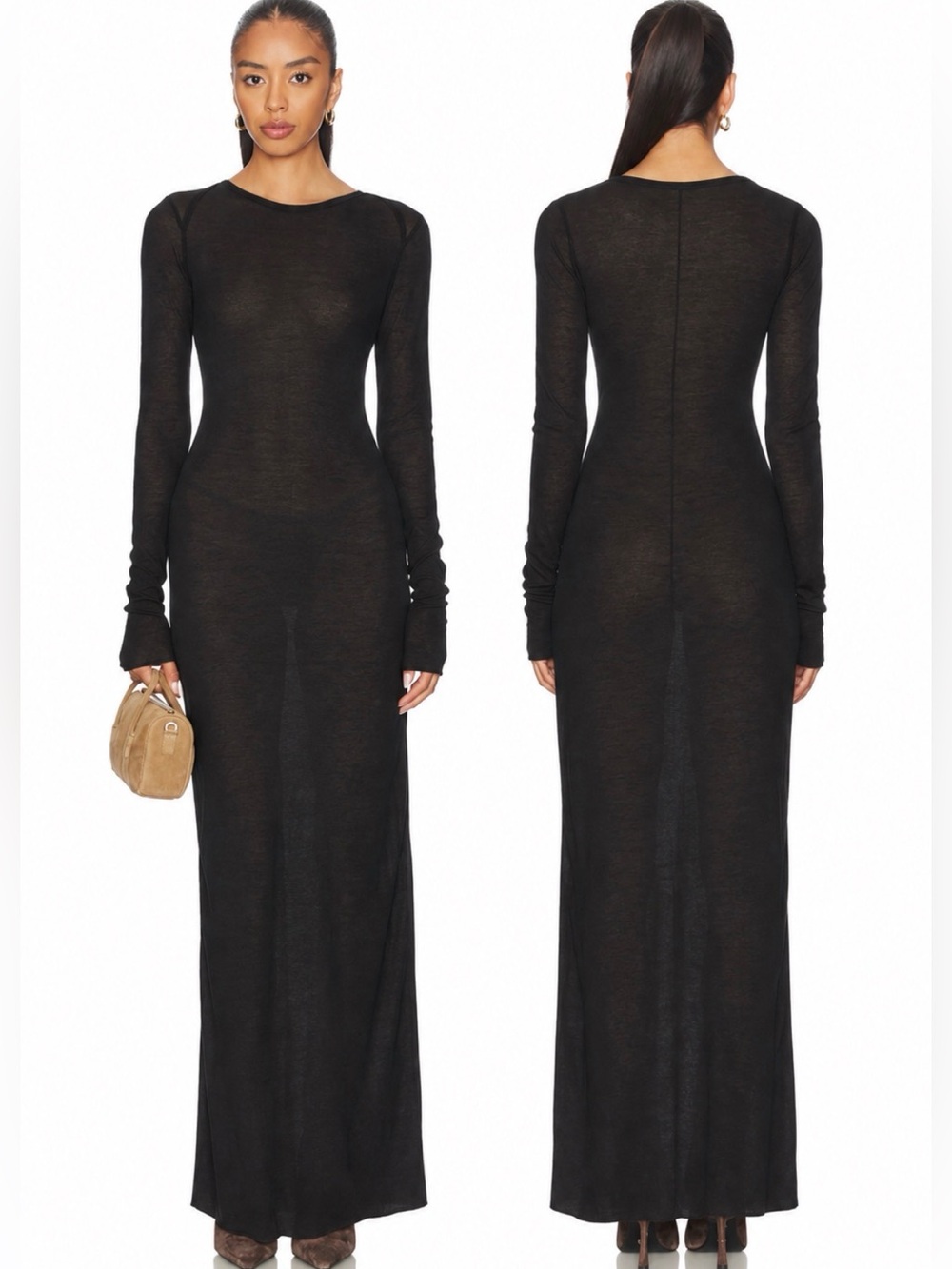 SKIMS Sheer Cashmere Long Sleeve Luxurious Maxi Dress Onyx XXS NWT!!